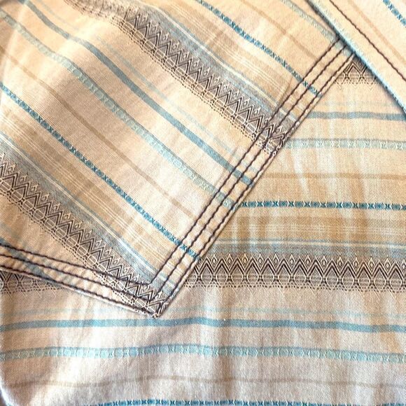 Moon shine tan teal pinstripe buttons pockets sleeve 20 1/2 inches brand new - Picture 5 of 5